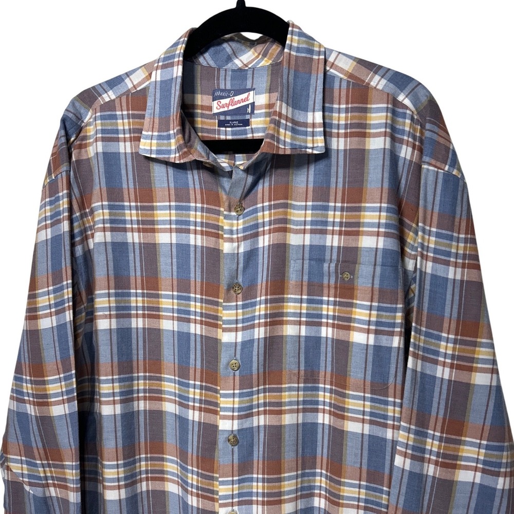 Johnnie-O‎ Surflannel Mens XL Blue Brown Plaid Long Sleeve Button Down Shirt